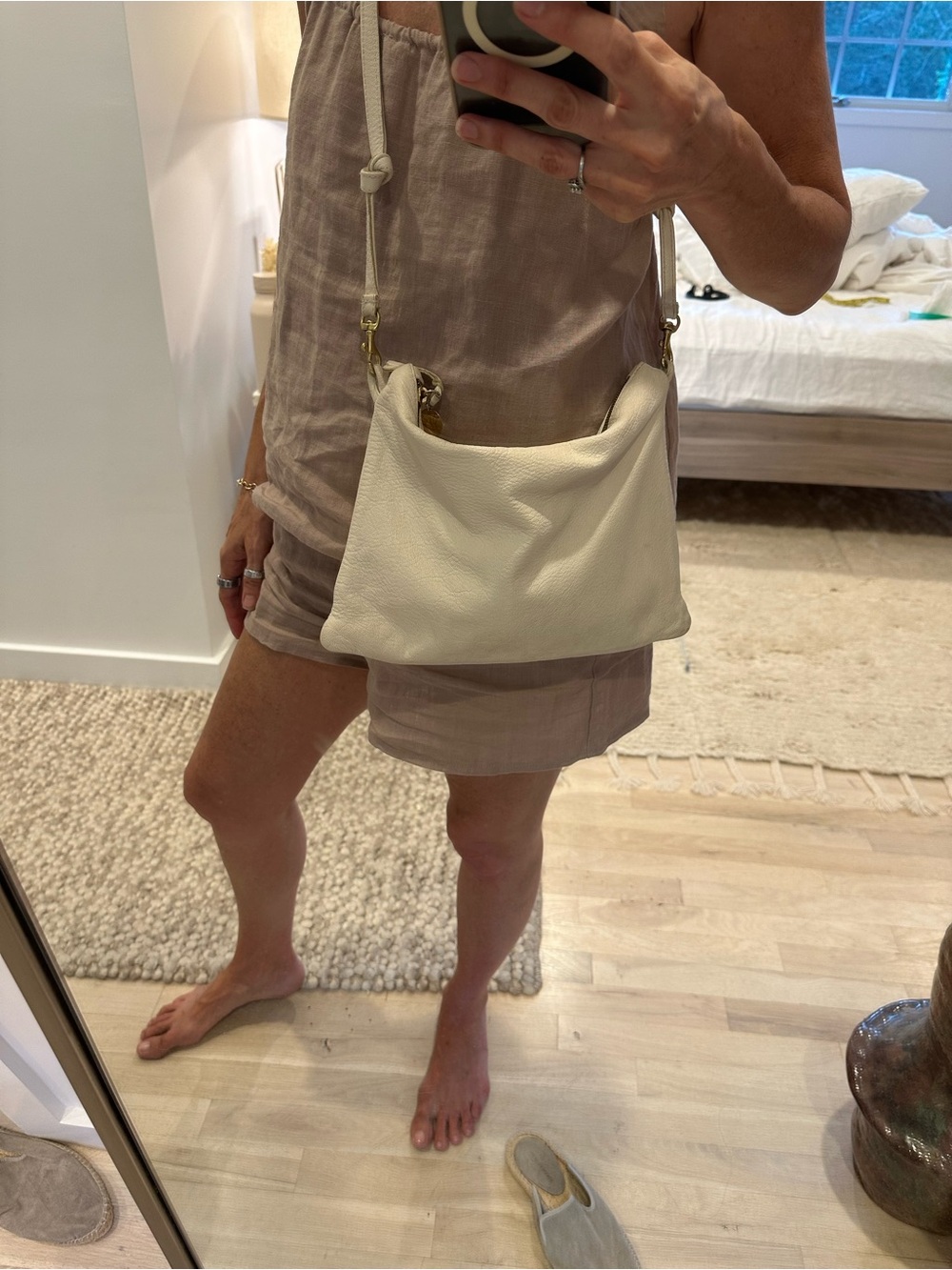 Clare V sac Bretelle Cream Leather Crossbody Bag